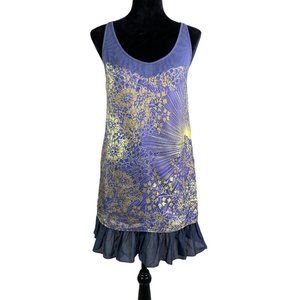 free people floral print silk dress with ruffle hem Gold Metallic Accents Size 6